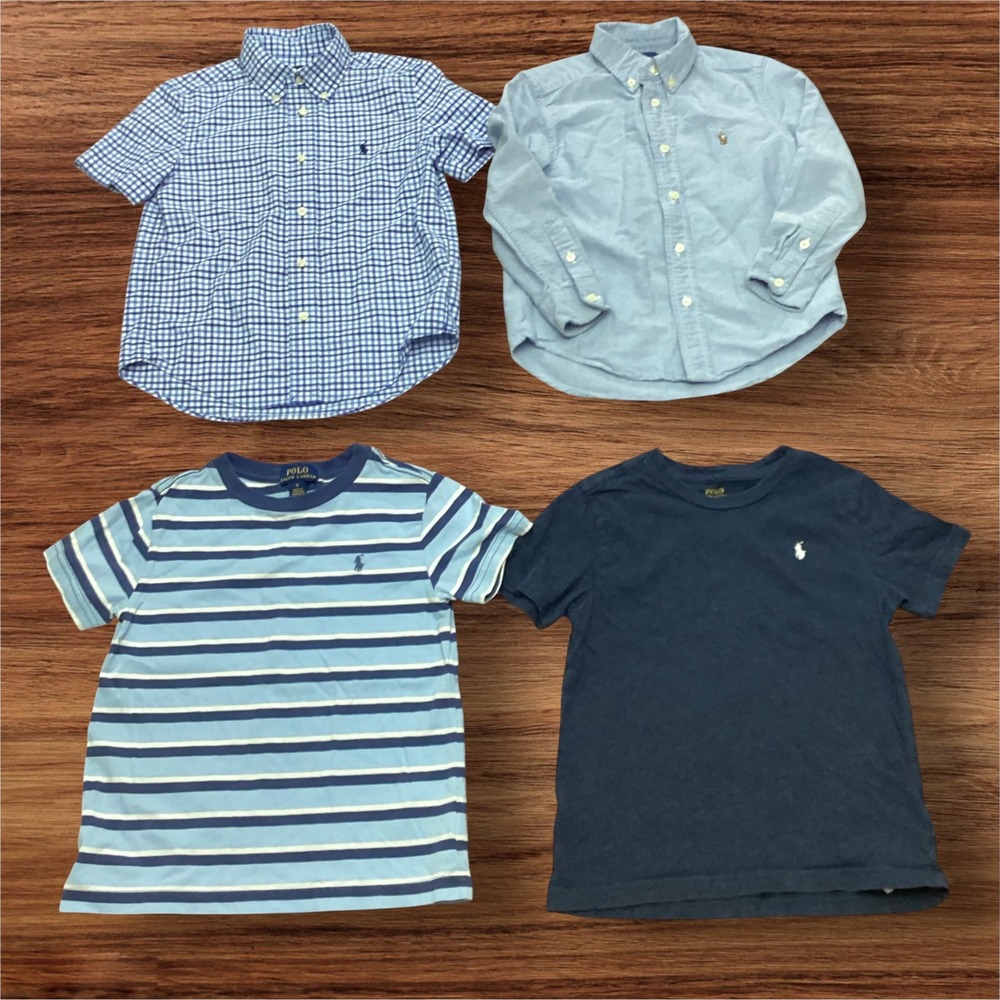 Polo Ralph Lauren Boys Size 5 Shirt Bundle Gingham Oxford Striped Tee Lot 4pc